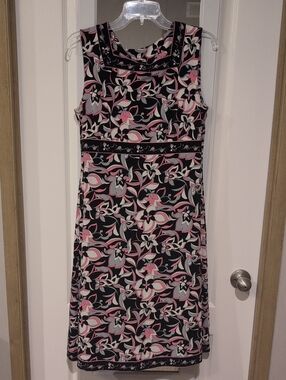 Tahari Black Pink and White Floral Sleeveless Dress